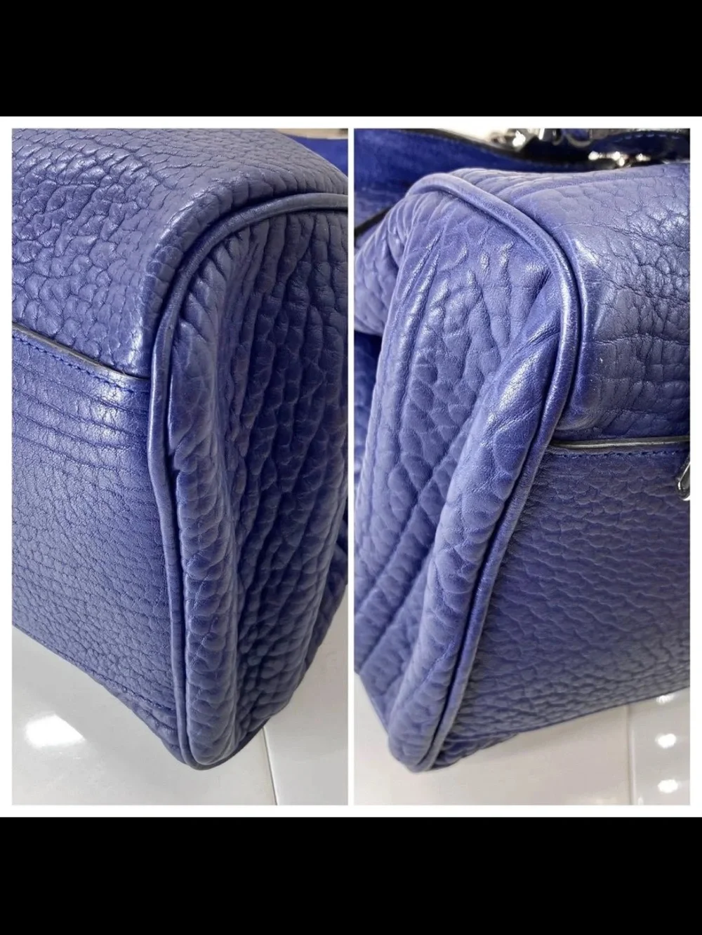 Mulberry Deep Blue Textured Leather Satchel with Top Handle